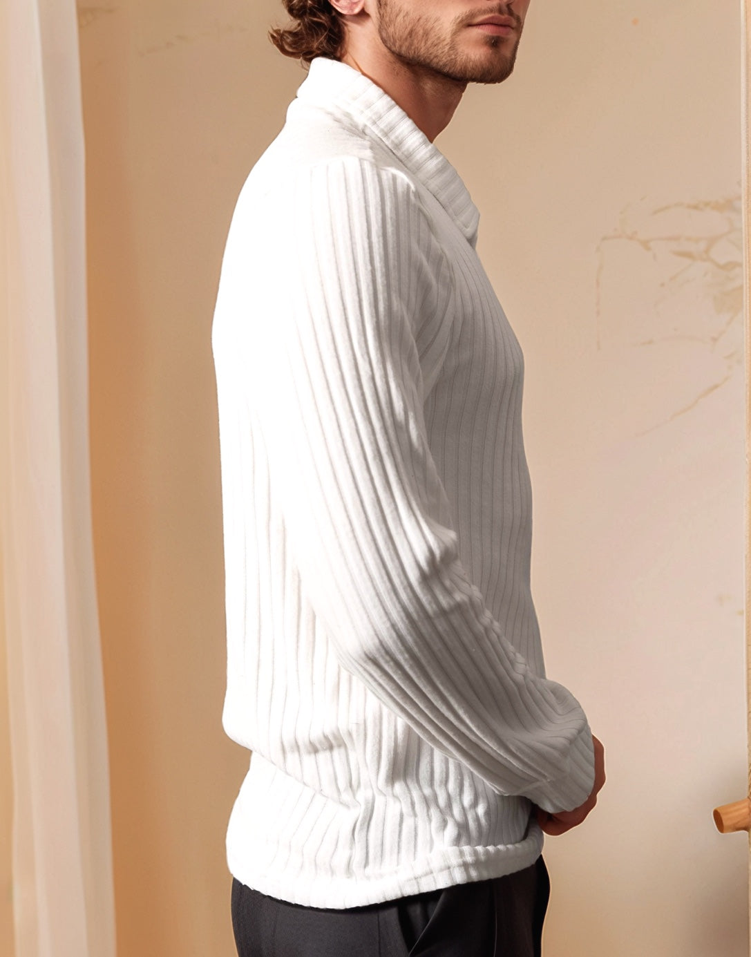 Side view of Long Sleeve Polo Shirt.