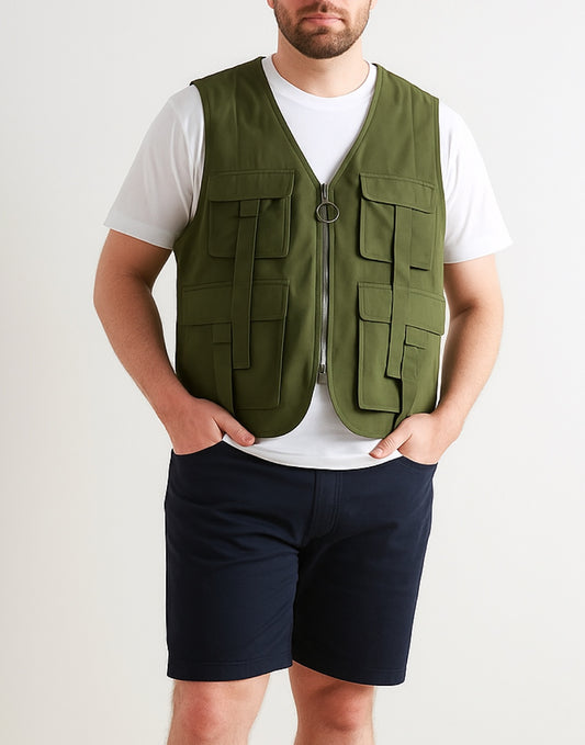 Front view of Mens Cargo Pocket Vest.