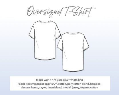 Illustration and detailed description for Mens Oversized T-Shirt sewing pattern.