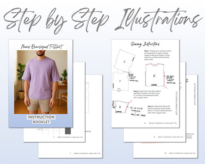 Mens Oversized T-Shirt sewing pattern step by step illustrations.