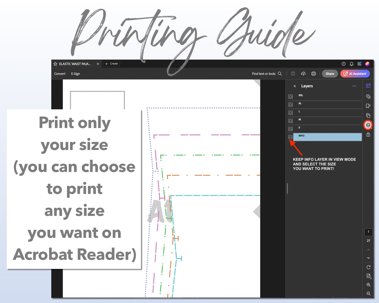 Pajama Elastic Waist Pants sewing pattern printing guide.