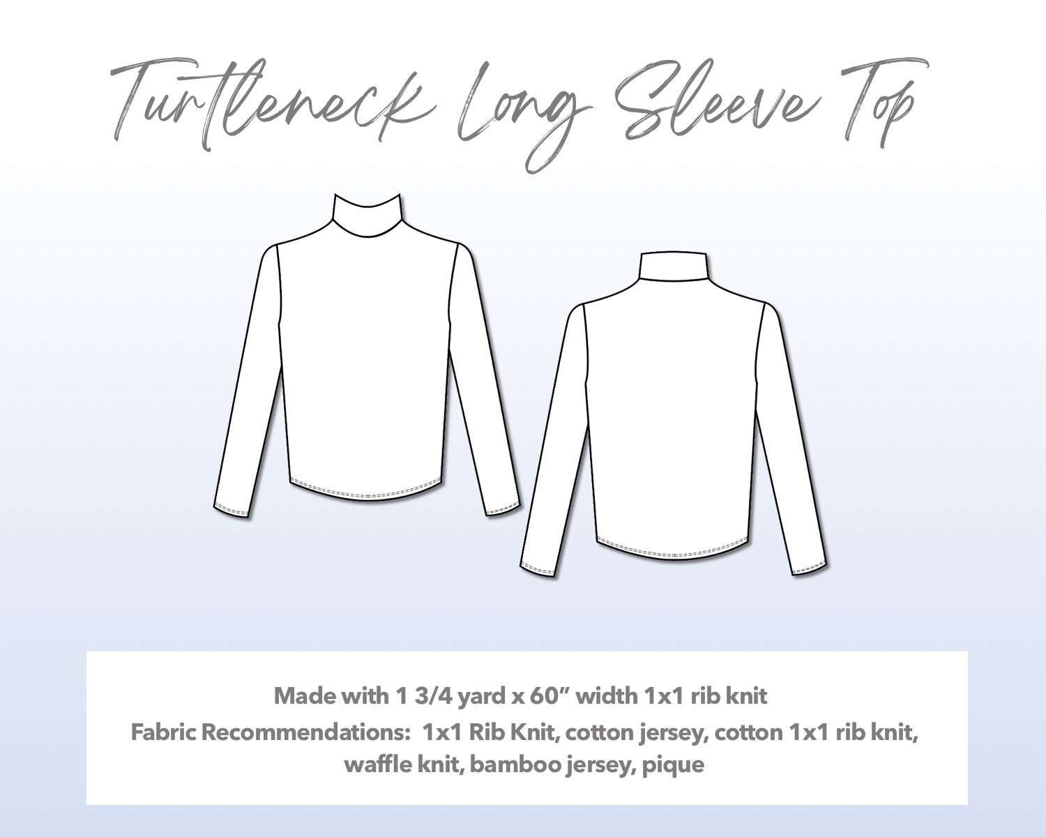 Illustration and detailed description for Mens Turtleneck Long Sleeve Top sewing pattern.