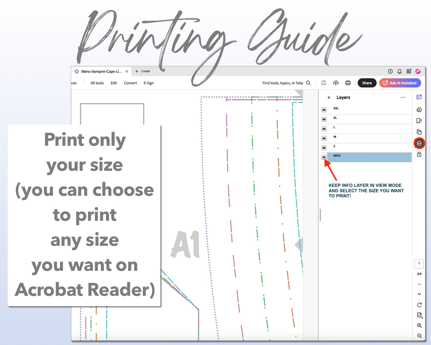 Vampire Cape sewing pattern printing guide.