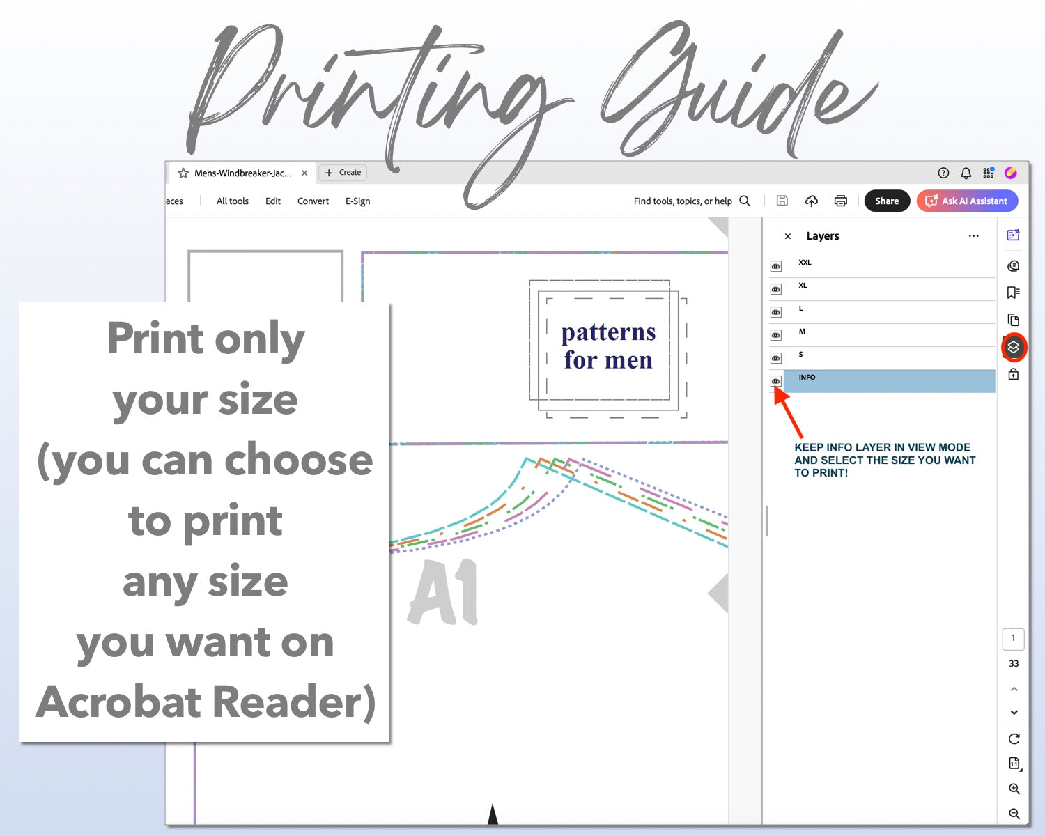 Mens Windbreaker Jacket sewing pattern printing guide.