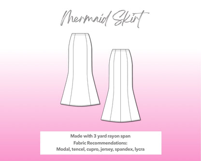 Illustration and detailed description for Mermaid Skirt sewing pattern.