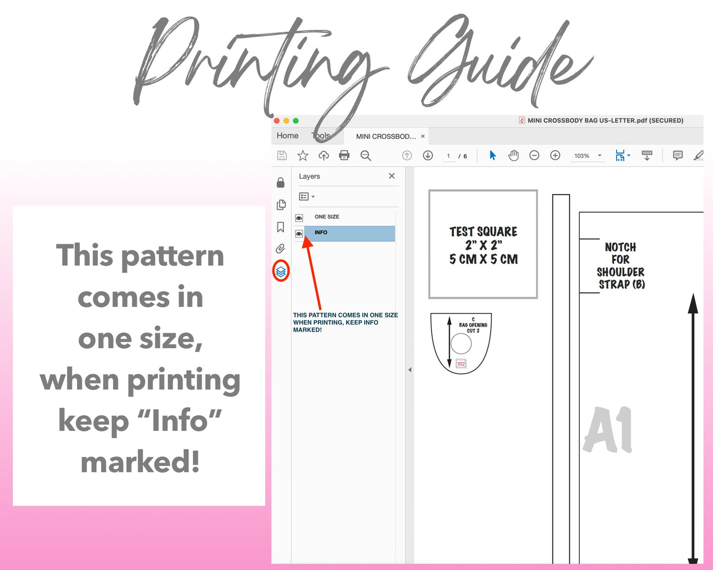 Mini Crossbody Bag sewing pattern printing guide.