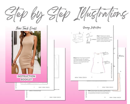 Mini Tank Dress sewing pattern step by step illustrations.