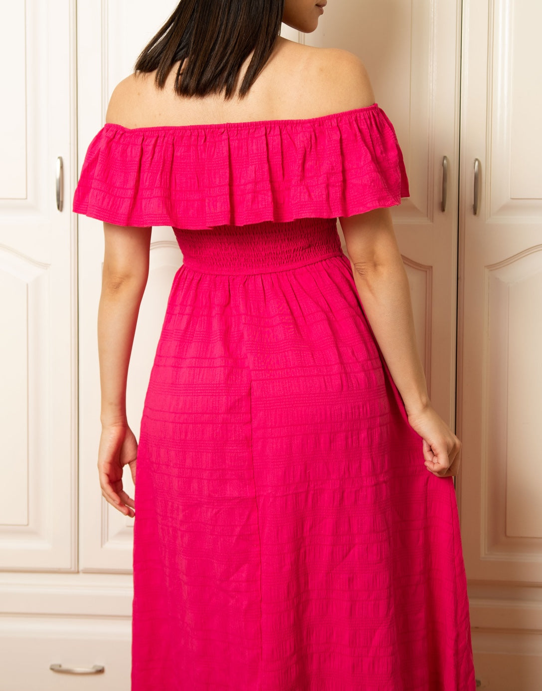 Back view of Off Shoulder Maxi Dress.