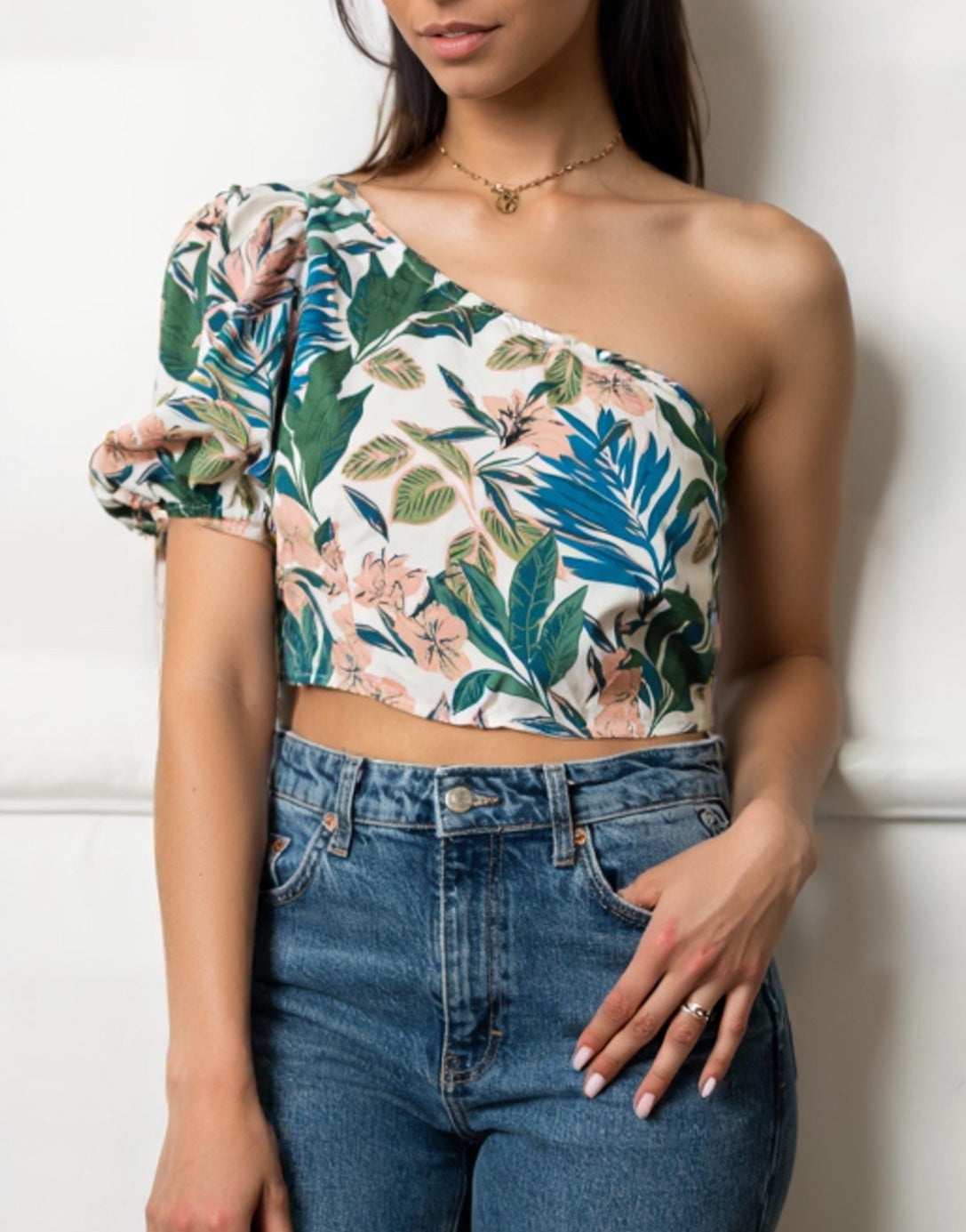 Front view of One Shoulder Crop Top.