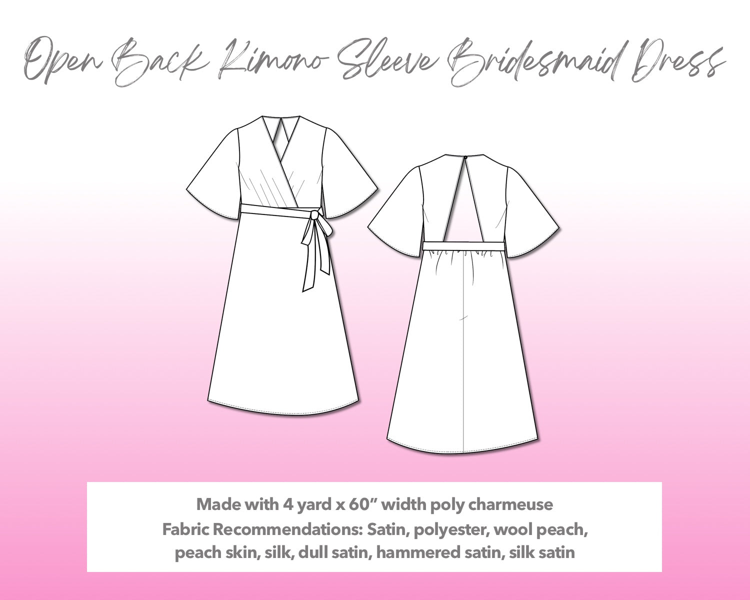 Open Back Kimono Sleeve Bridesmaid Dress Sewing Pattern Open Back Kimono Sleeve Bridesmaid Dress Sewing Pattern