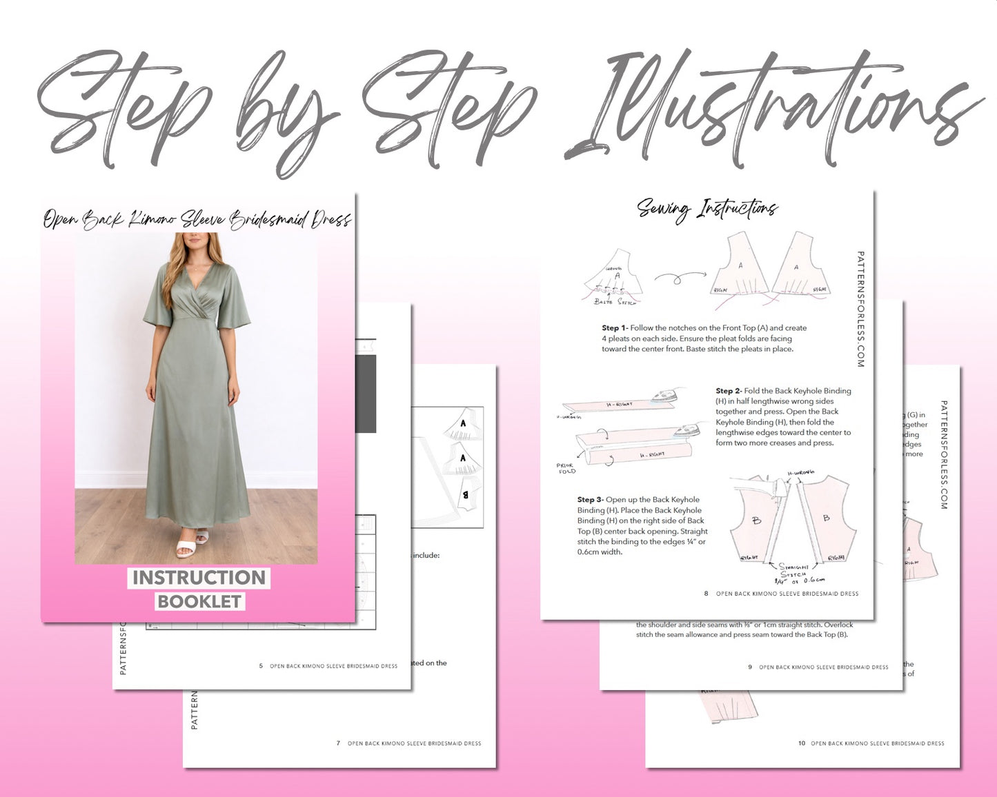 Open Back Kimono Sleeve Bridesmaid Dress Sewing Pattern – Patterns For Less