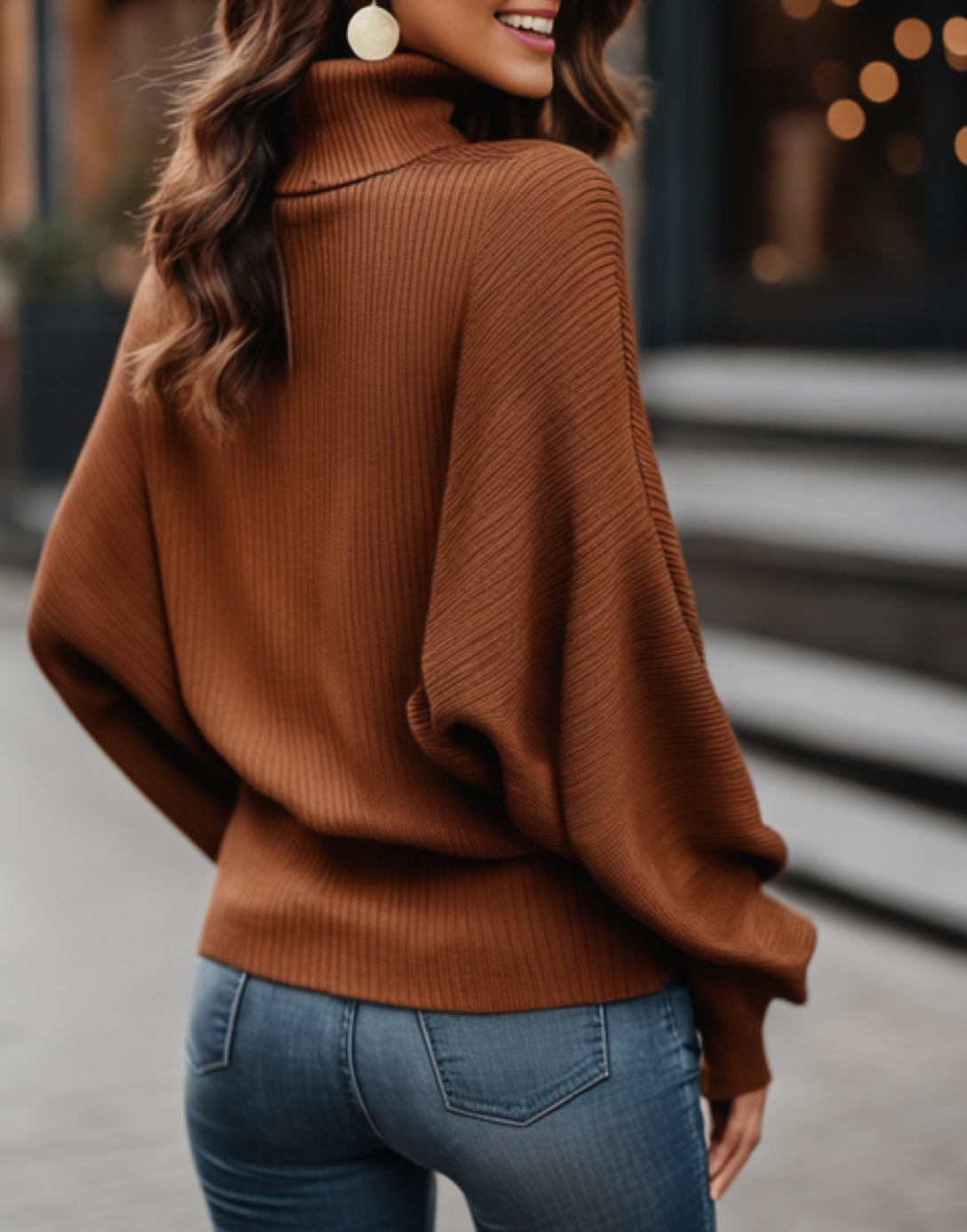 Back view of Oversized Turtleneck Sweater.