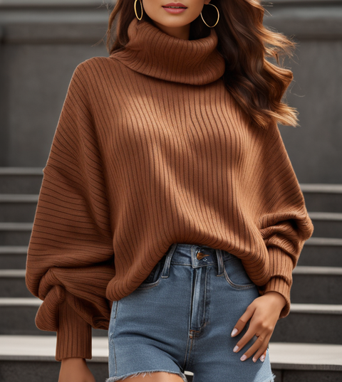 Front view of Oversized Turtleneck Sweater