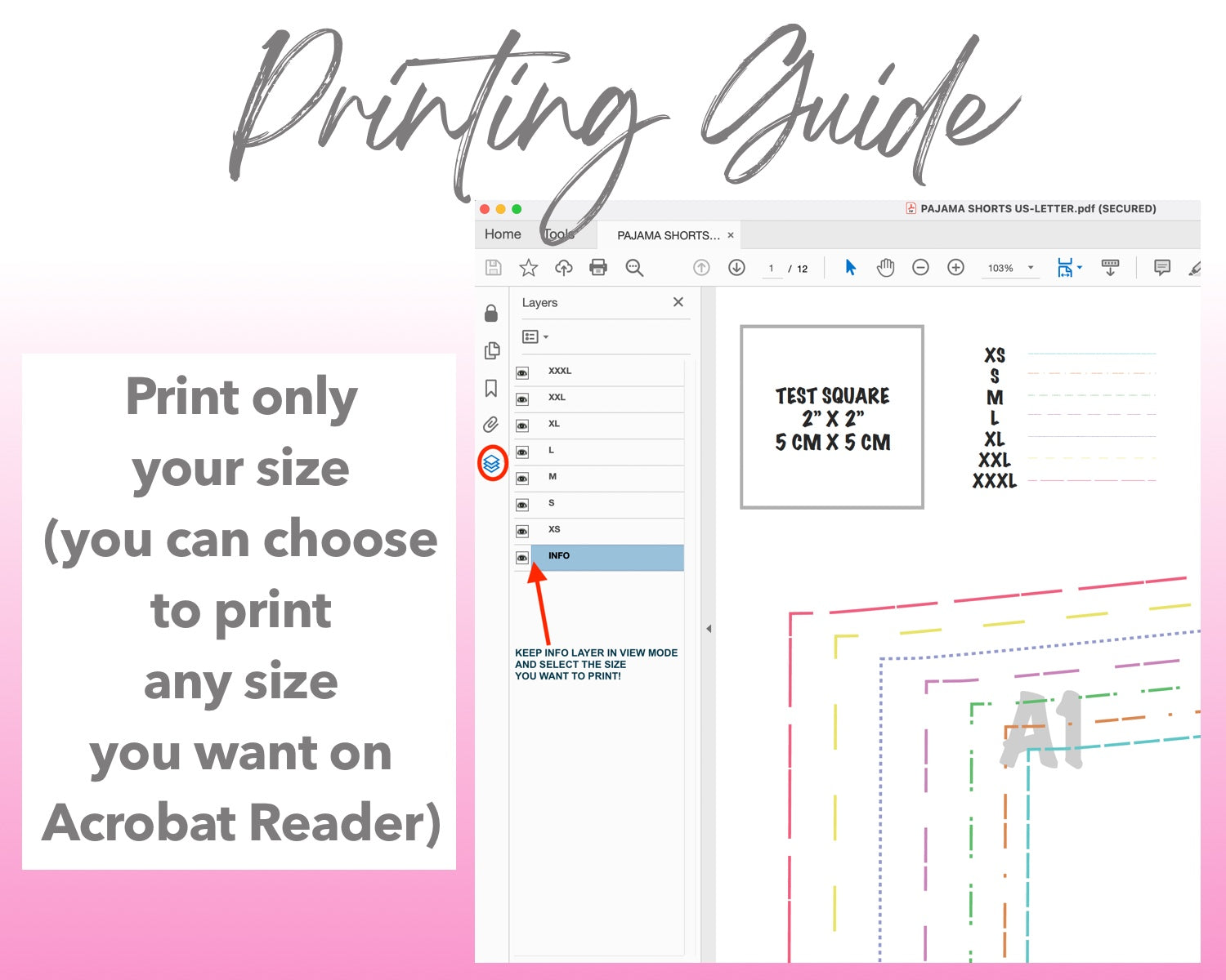 Pajama Shorts sewing pattern printing guide.