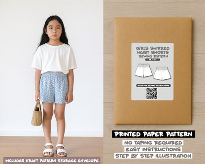 Girls Elastic Shirred Waist Shorts Sewing Pattern