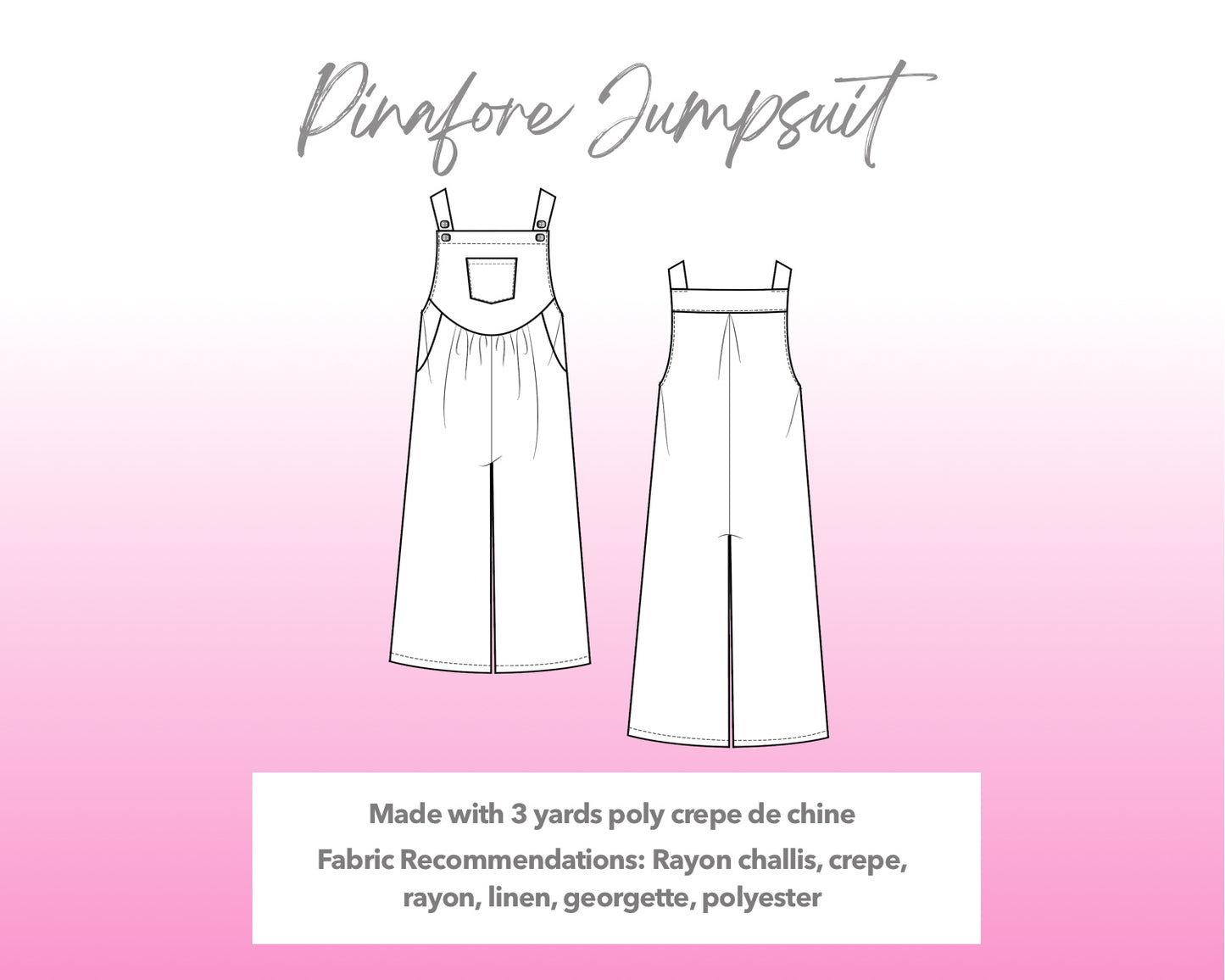 Illustration and detailed description for Pinafore Jumpsuit sewing pattern.