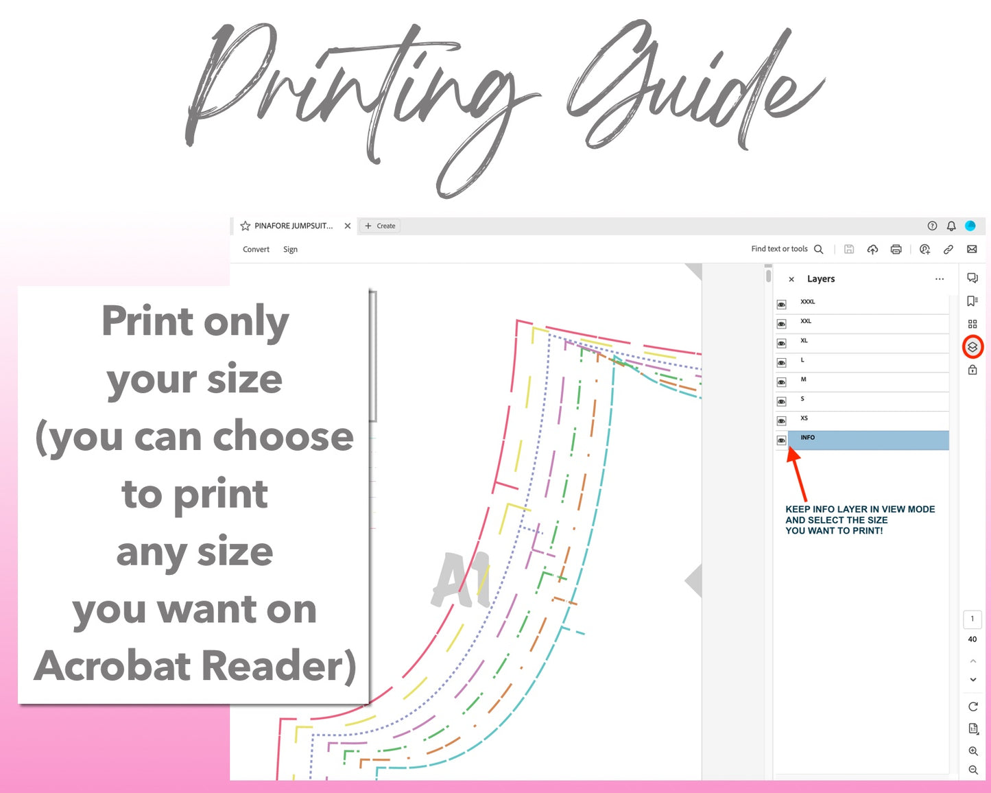 Pinafore Jumpsuit sewing pattern printing guide.
