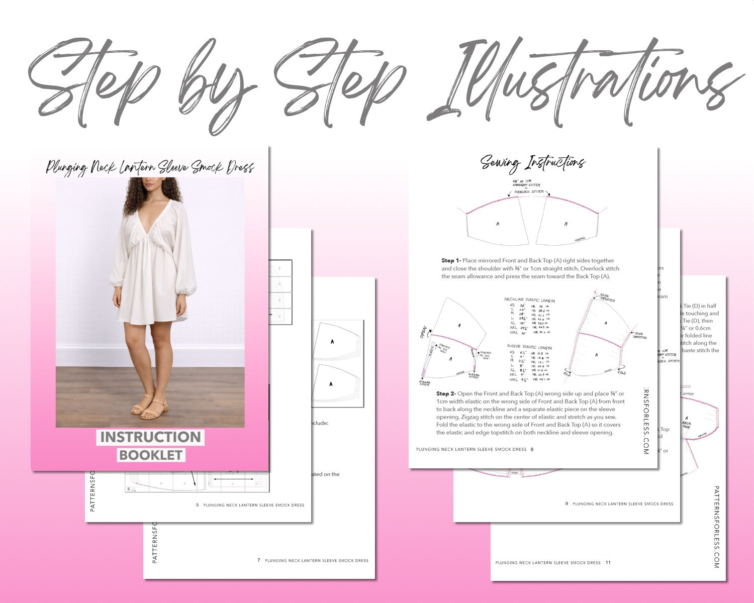 Plunging Neck Lantern Sleeve Smock Dress Sewing Pattern – Patterns For Less