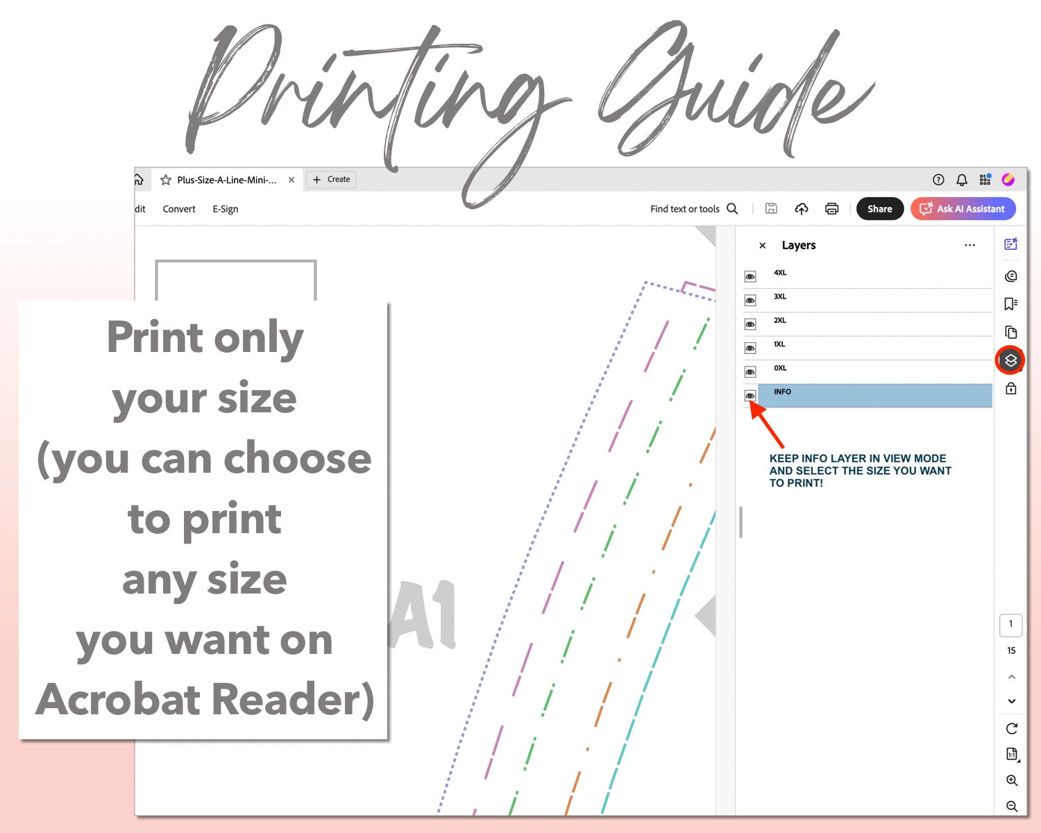 Plus Size A-Line Mini Skirt sewing pattern printing guide.