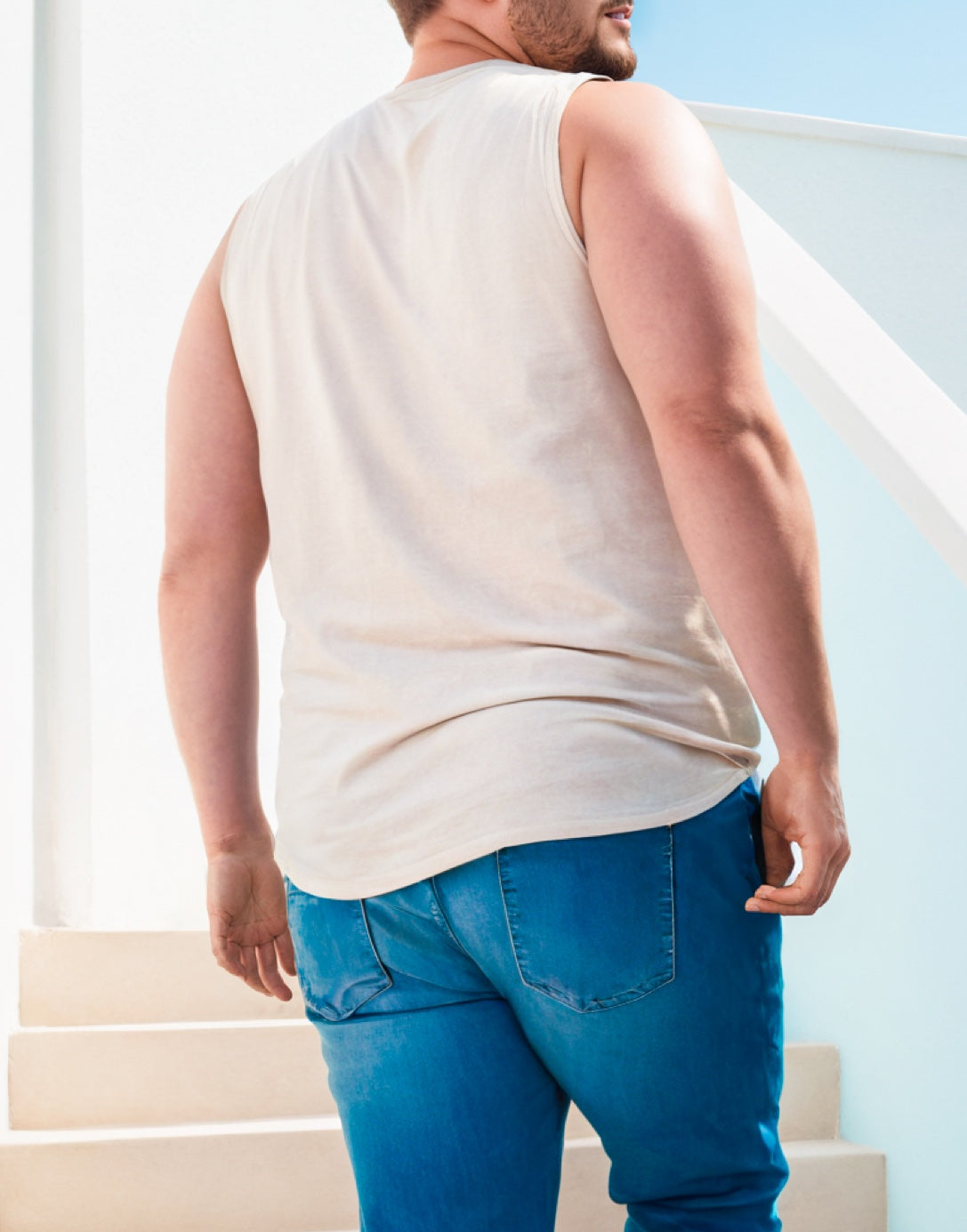 Back view of Plus Size Button Front Round Neck Tank Top.