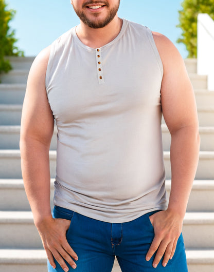 Front view of Plus Size Button Front Round Neck Tank Top.