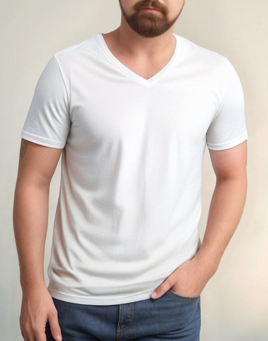 Front view of Plus Size Classic V-Neck T-Shirt.