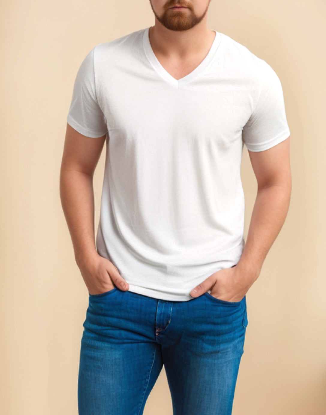 Full length photo of Plus Size Classic V-Neck T-Shirt.