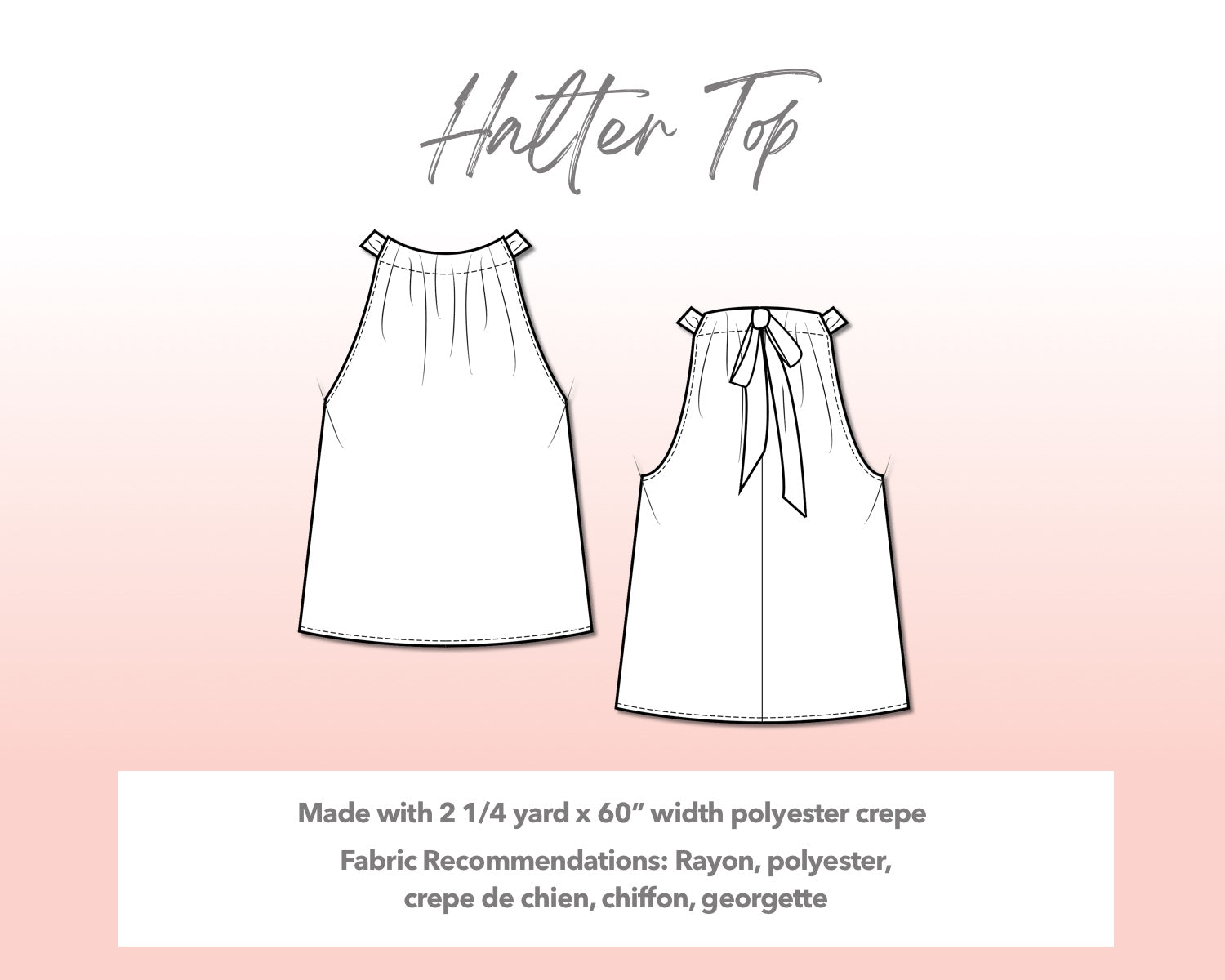 Illustration and detailed description for Plus Size Halter Top sewing pattern.