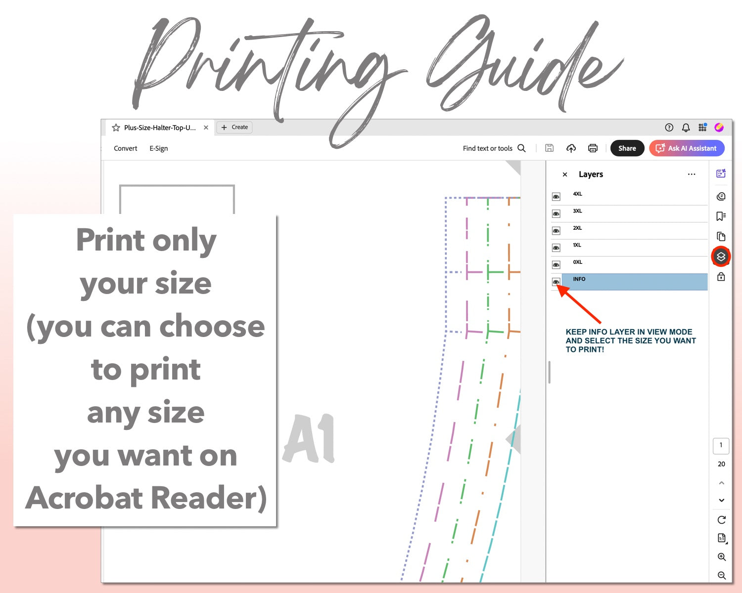 Plus Size Halter Top sewing pattern printing guide.