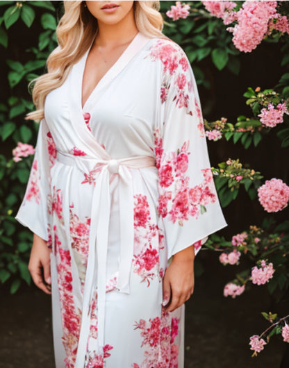 Side view of Plus Size Kimono Sleeve Robe.