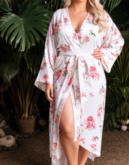 Front view of Plus Size Kimono Sleeve Robe.