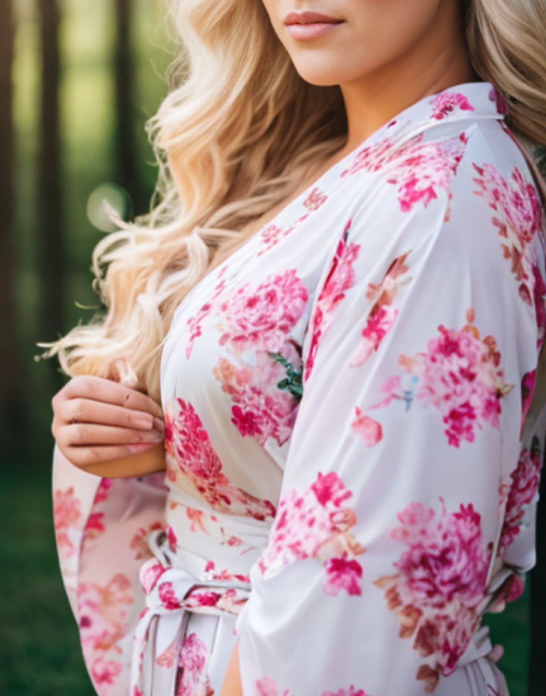 Closeup of Plus Size Kimono Sleeve Robe.