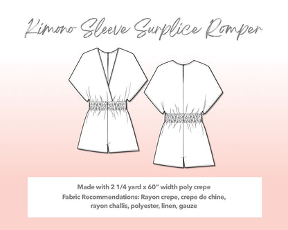 Plus Size Kimono Sleeve Surplice Romper Sewing Pattern