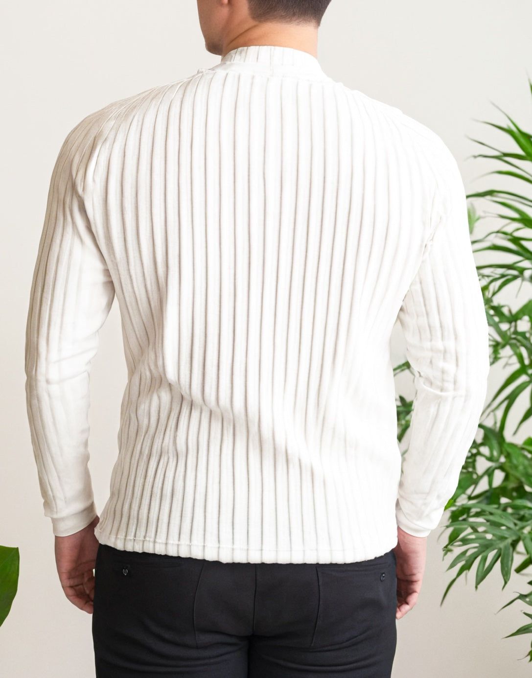 Back view of Plus Size Long Sleeve Polo Shirt.