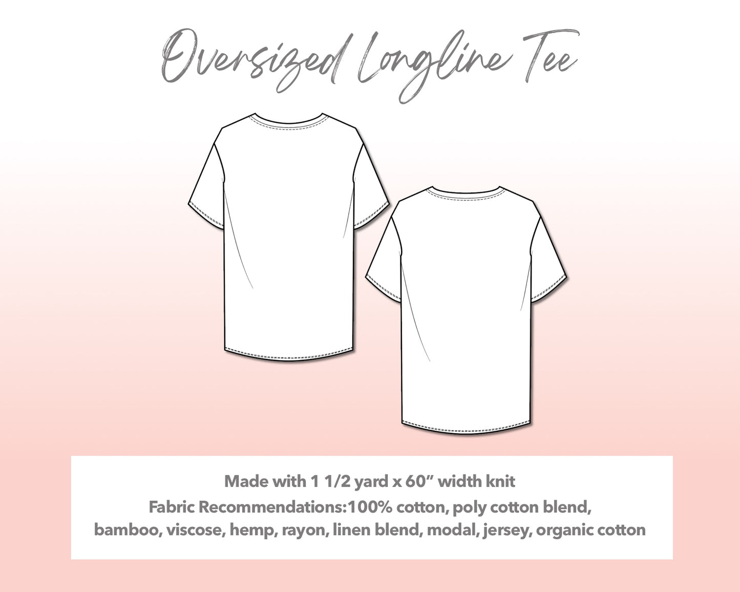 Illustration and detailed description for Plus Size Men Oversized Longline Tee sewing pattern.