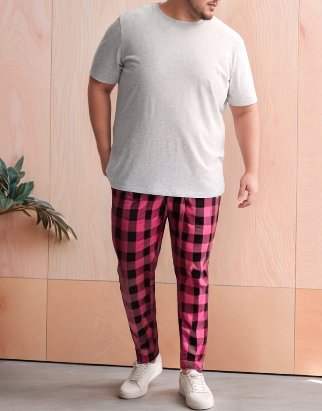 Front view of Plus Size Pajama Elastic Waist Pants.