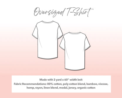 Illustration and detailed description for Plus Size Mens Oversized Longline Tee sewing pattern.