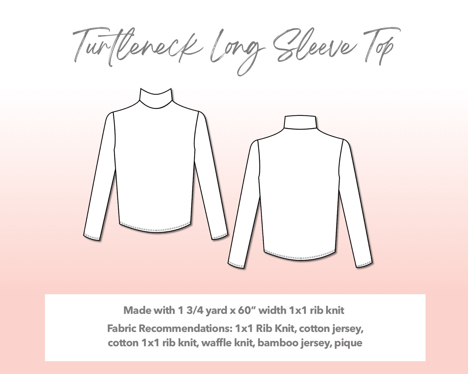 Illustration and detailed description for Plus Size Mens Turtleneck Long Sleeve Top sewing pattern.