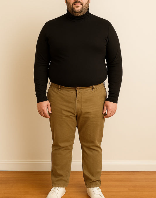 Front view of Plus Size Mens Turtleneck Long Sleeve Top.