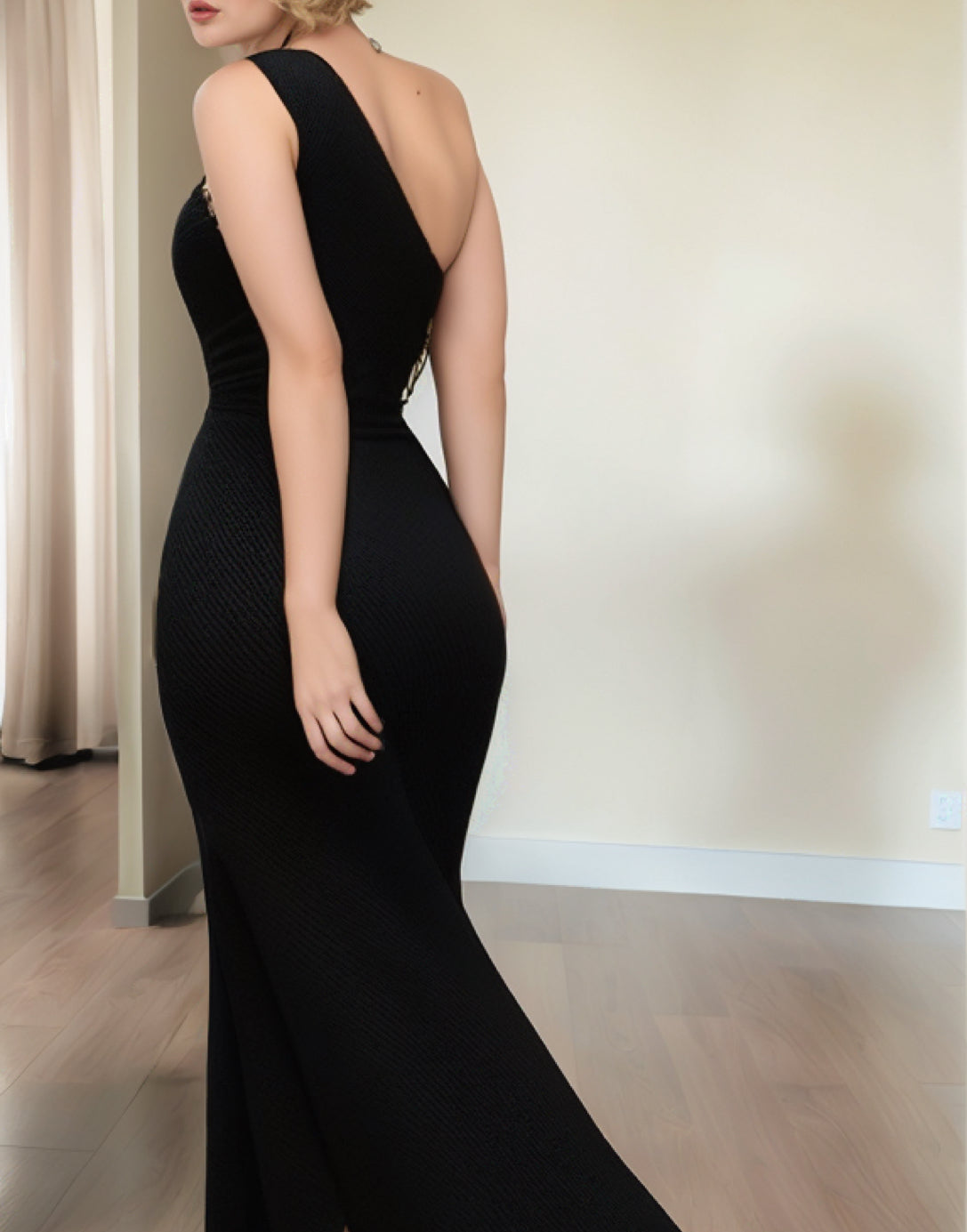 Back view of Plus Size One Shoulder Maxi Dress.