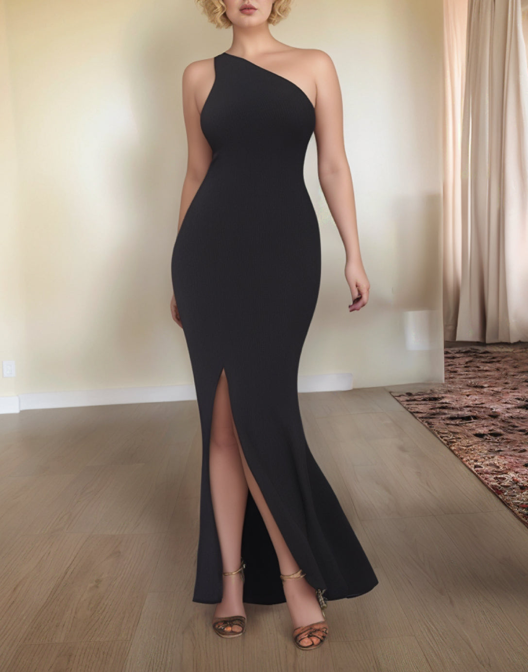 Front view of Plus Size One Shoulder Maxi Dress.