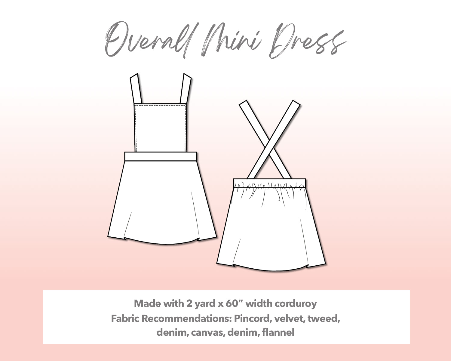 Illustration and detailed description for Plus Size Overall Mini Dress sewing pattern.