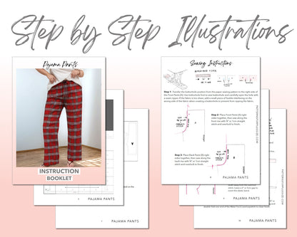 Plus Size Pajama Pants sewing pattern step by step illustrations.