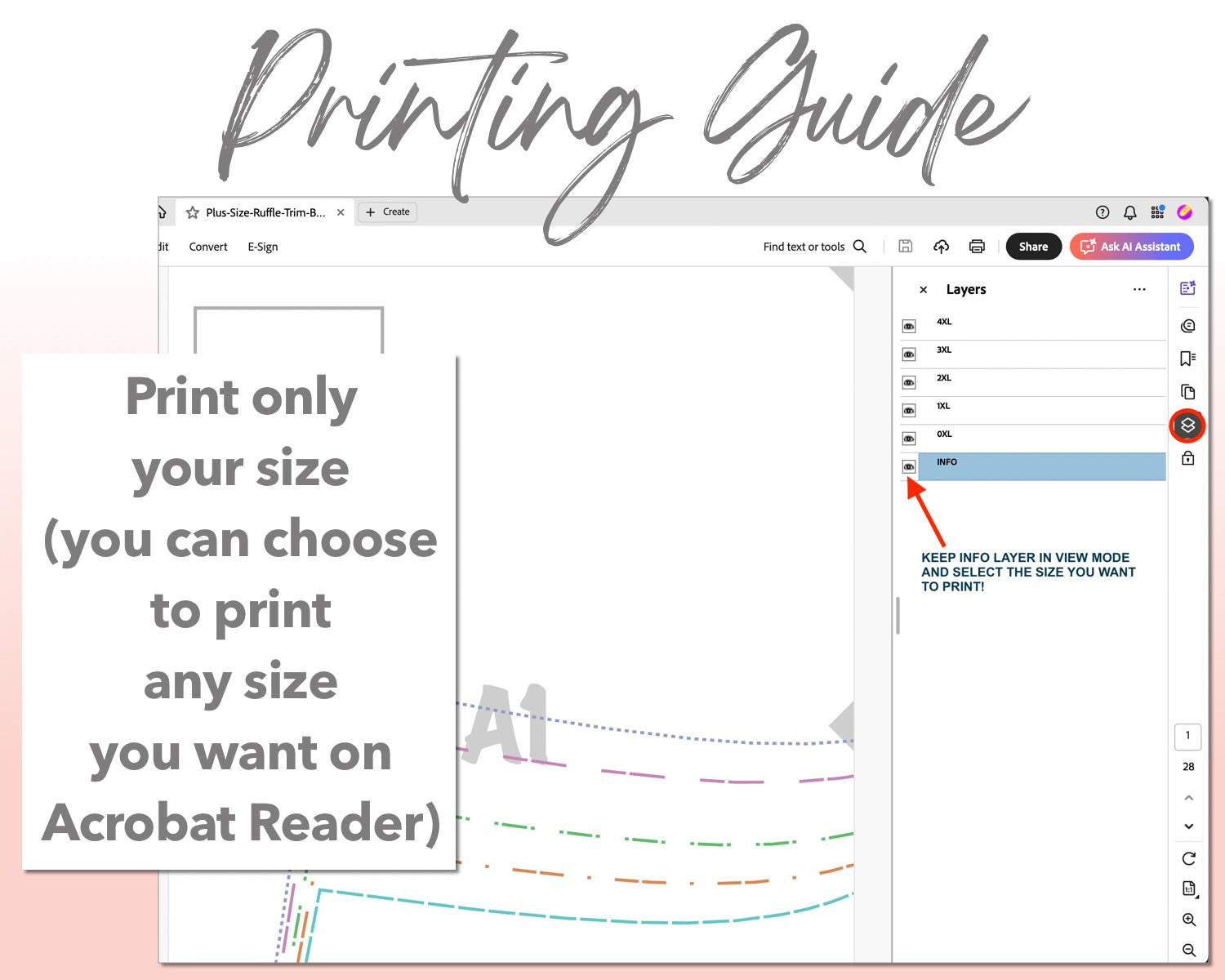 Plus Size Ruffle Trim Button Back Blouse sewing pattern printing guide.