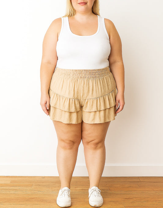 Front view of Plus Size Ruffled Tiered Skort.