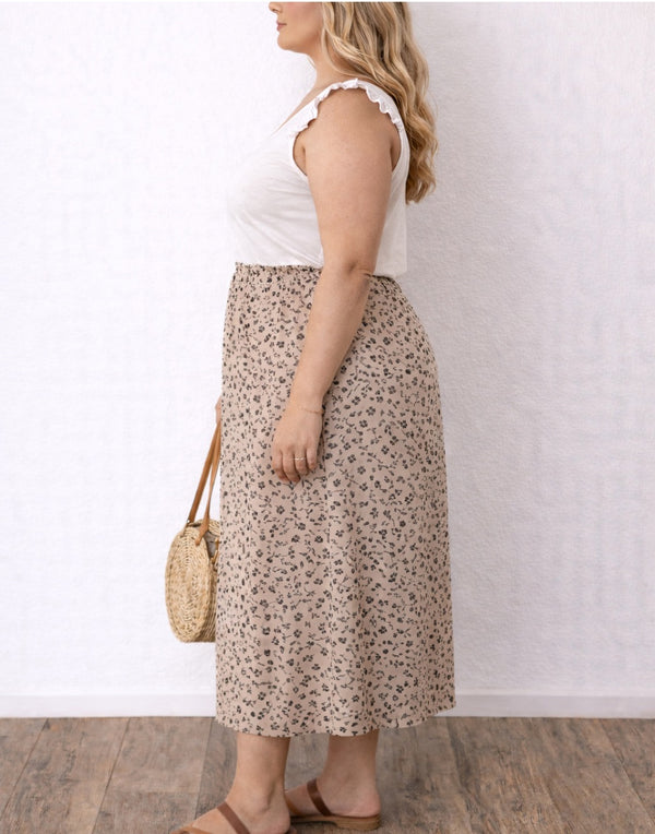 Plus Solid Side Slit Midi Skirt