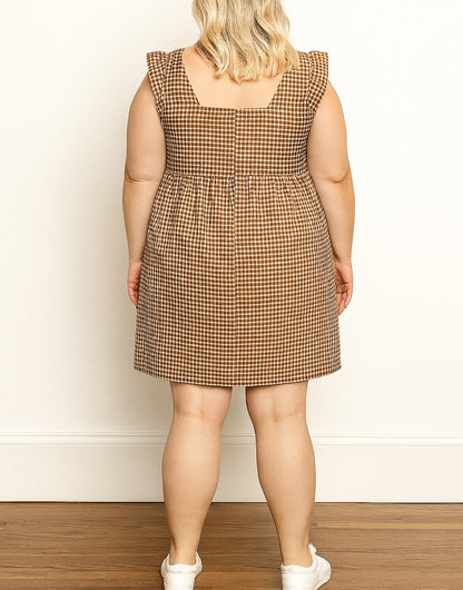 Back view of Plus Size Square Neck Butterfly Sleeve Smock Dress.