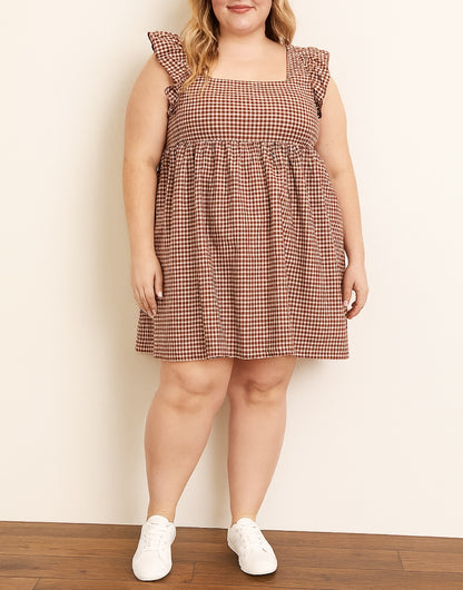 Front view of Plus Size Square Neck Butterfly Sleeve Smock Dress.
