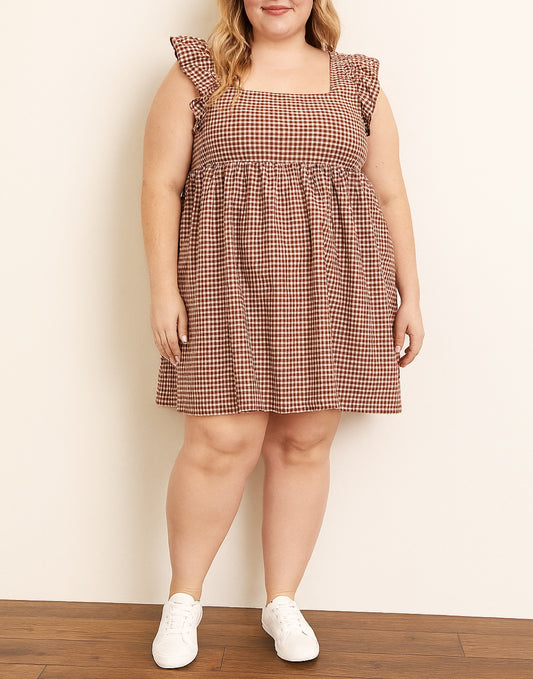 Front view of Plus Size Square Neck Butterfly Sleeve Smock Dress.