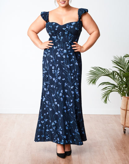 Front view of Plus Size Sweetheart Cap Sleeve Midi Dress.